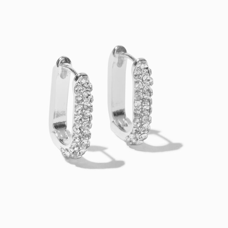 Silver-tone Pav&eacute; U Hoop Earrings,