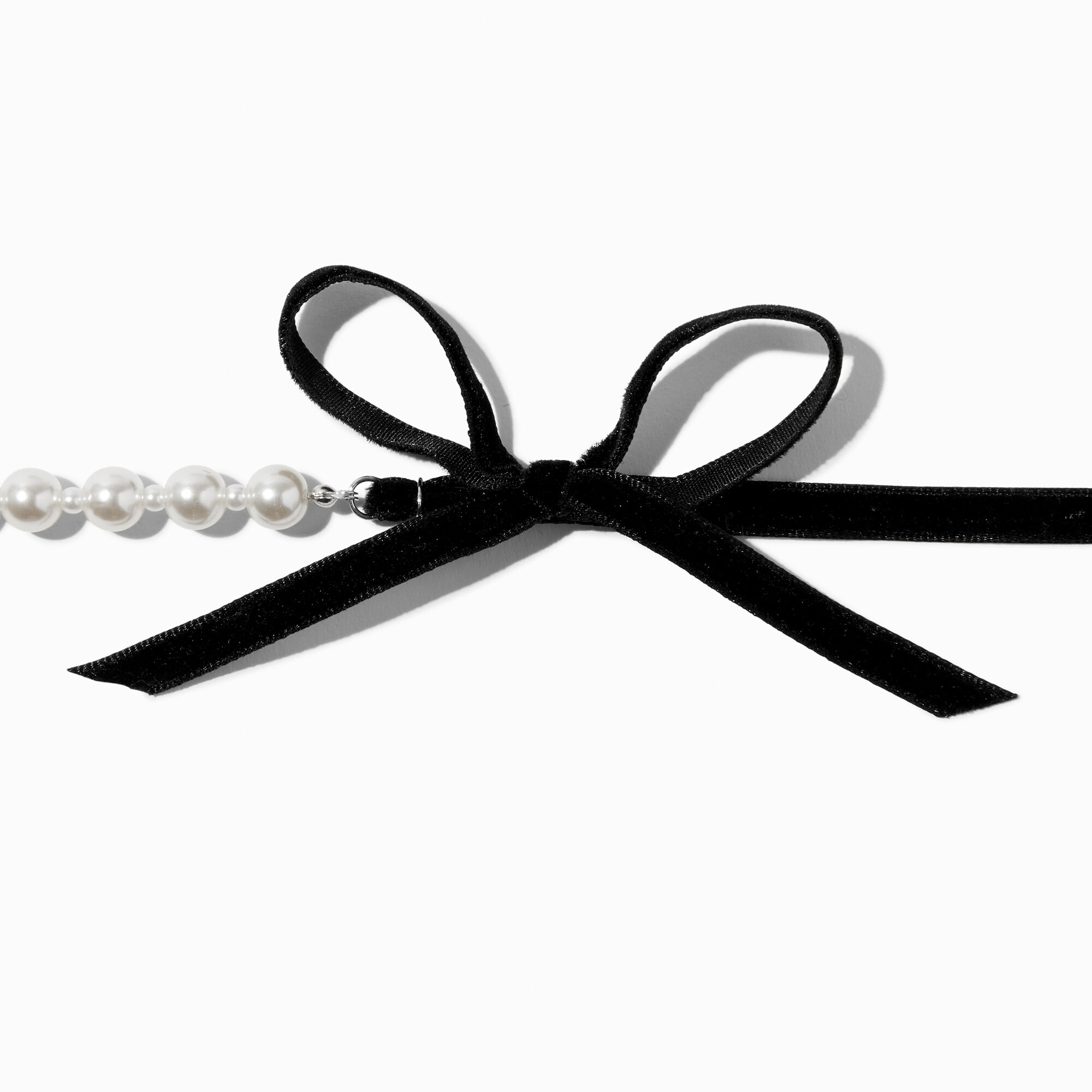View Claires Pearl Velvet Bow Choker Necklace Black information