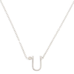 Silver-tone Stone Initial Pendant Necklace - U,