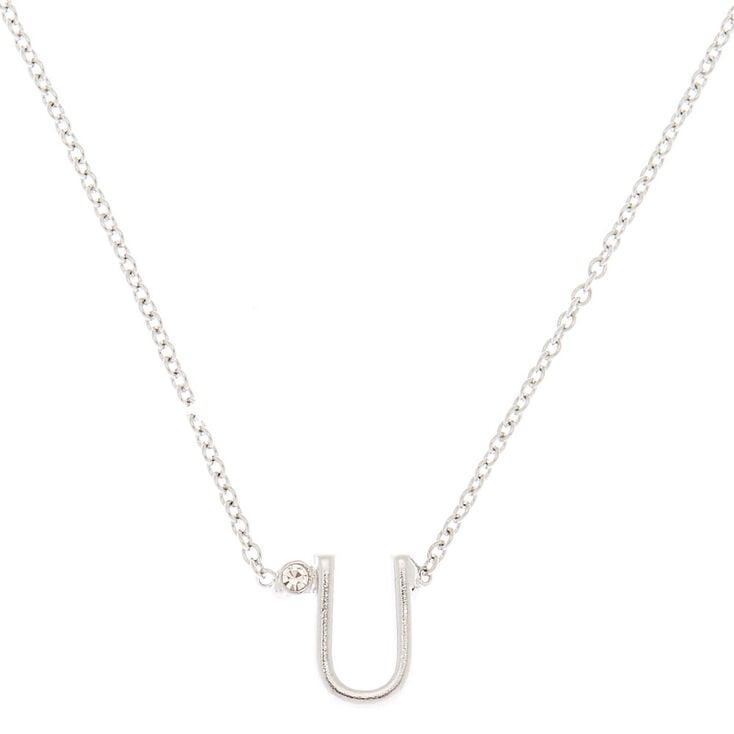 Silver Stone Initial Pendant Necklace - U,