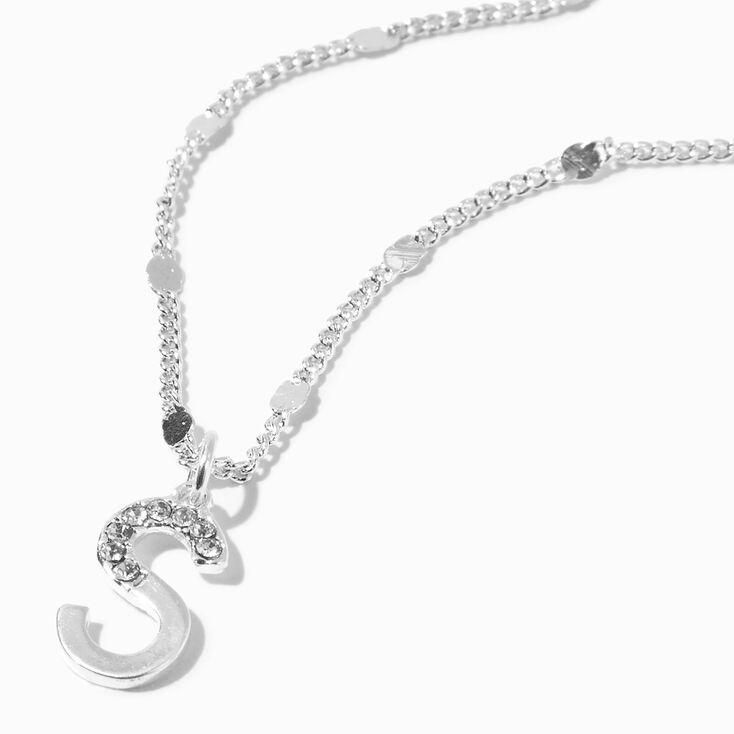 Silver-tone Half Stone Initial Pendant Necklace - S,