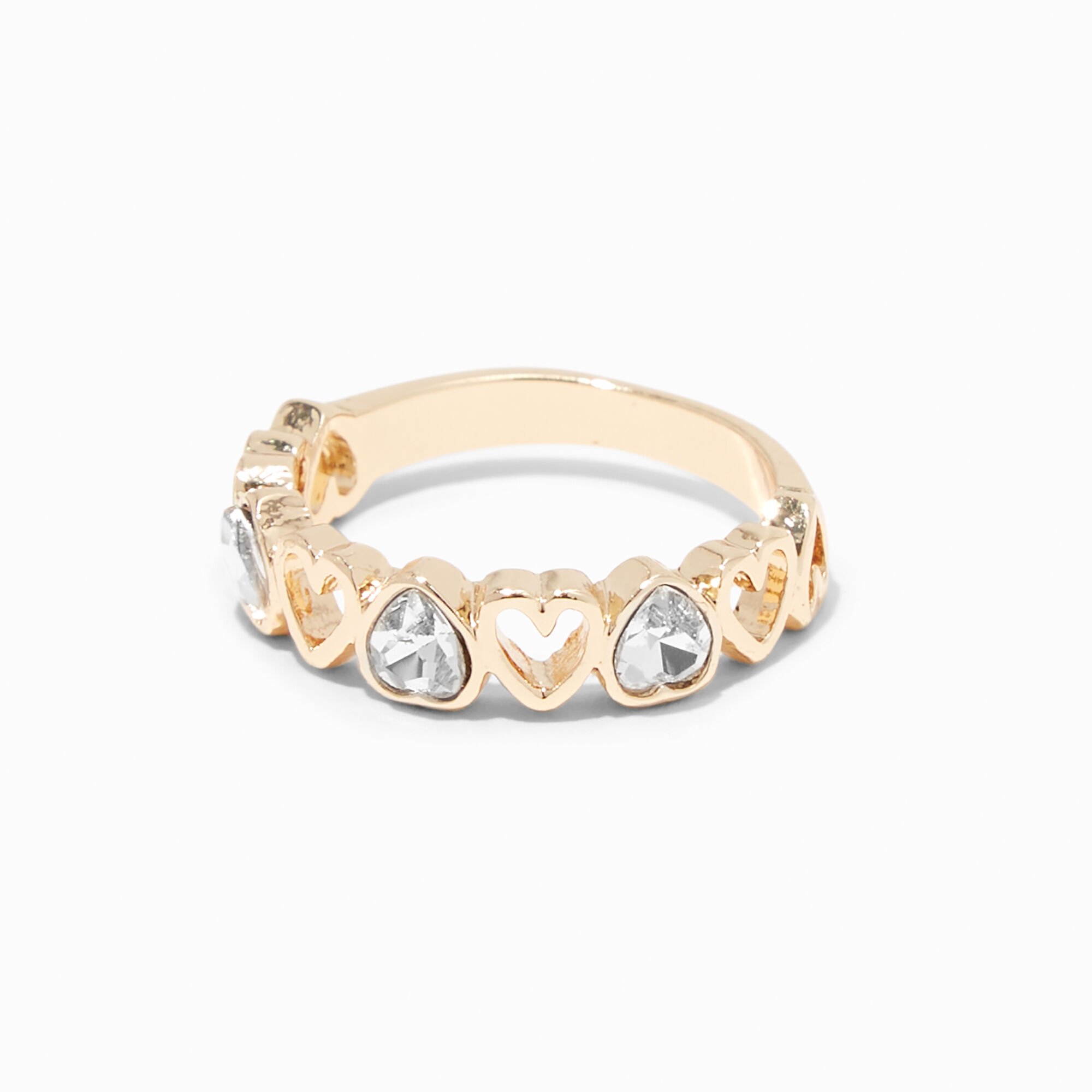 View Claires Crystal Open Heart Ring Gold information