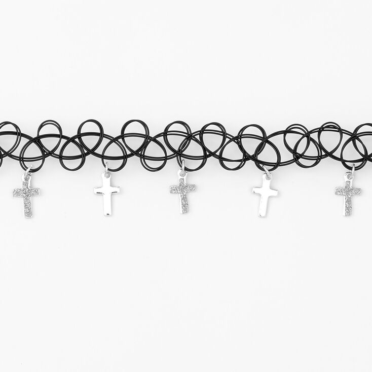 Cross Tattoo Choker Necklace - Black,