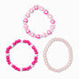 Pink Heart Beaded Stretch Bracelets - 3 Pack,