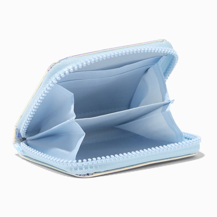 Blue Holographic Heart Mini Zip Wallet,
