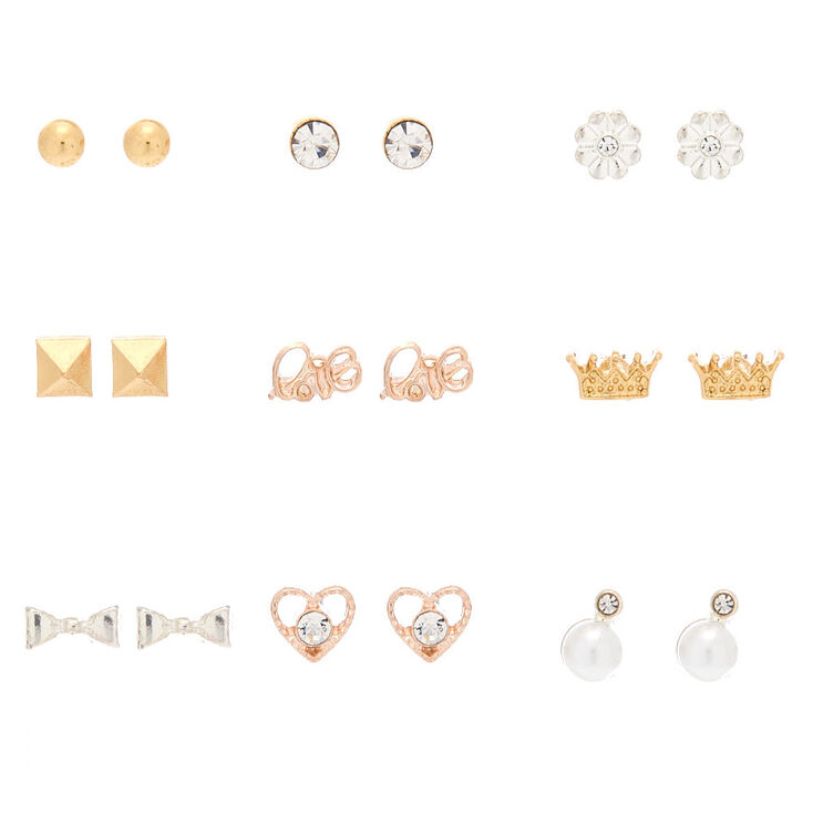 Claire's Clous d'oreille chics en métaux mixtes - Lot de 9