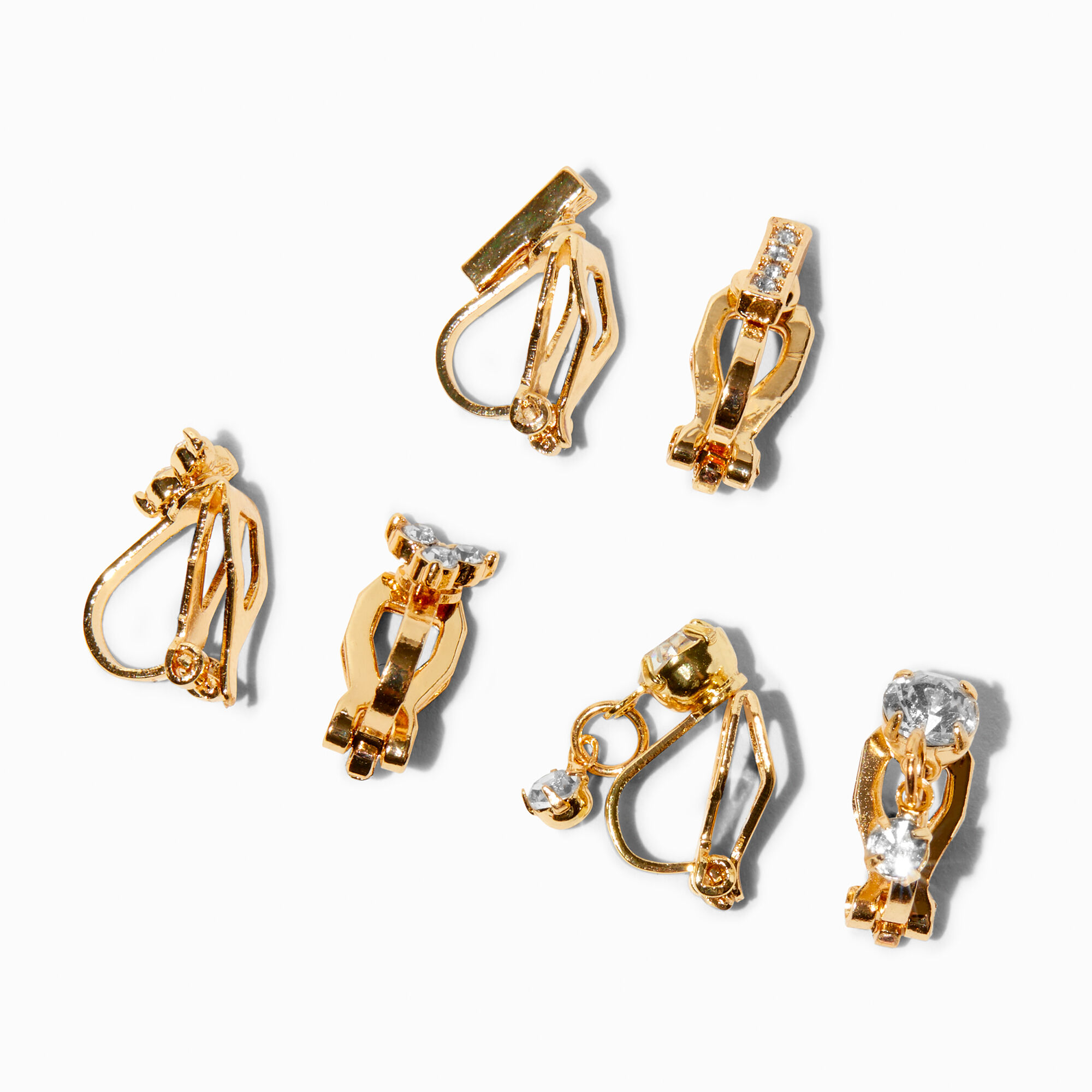 Gold-tone Crystal Clip-On Earrings - 3 Pack,