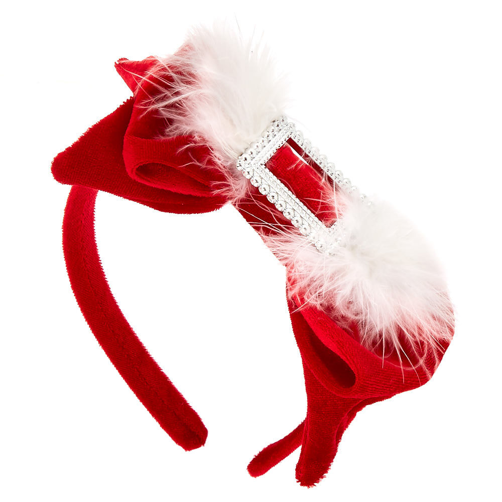 Serre-tête à plumes avec nœud de Père Noël - Rouge,