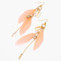 Gold 4&quot; Cowrie &amp; Conch Seashell Feather Drop Earrings - Pink,