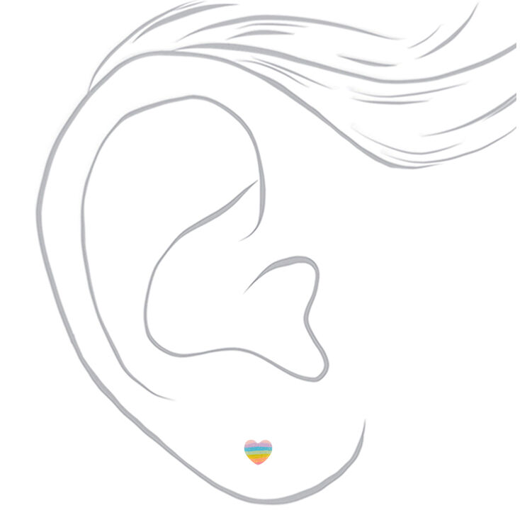 Silver-tone Glitter Rainbow Heart Stud Earrings,