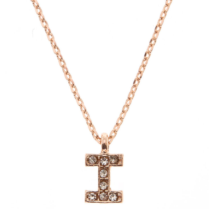 Rose Gold Embellished Initial Pendant Necklace - I,