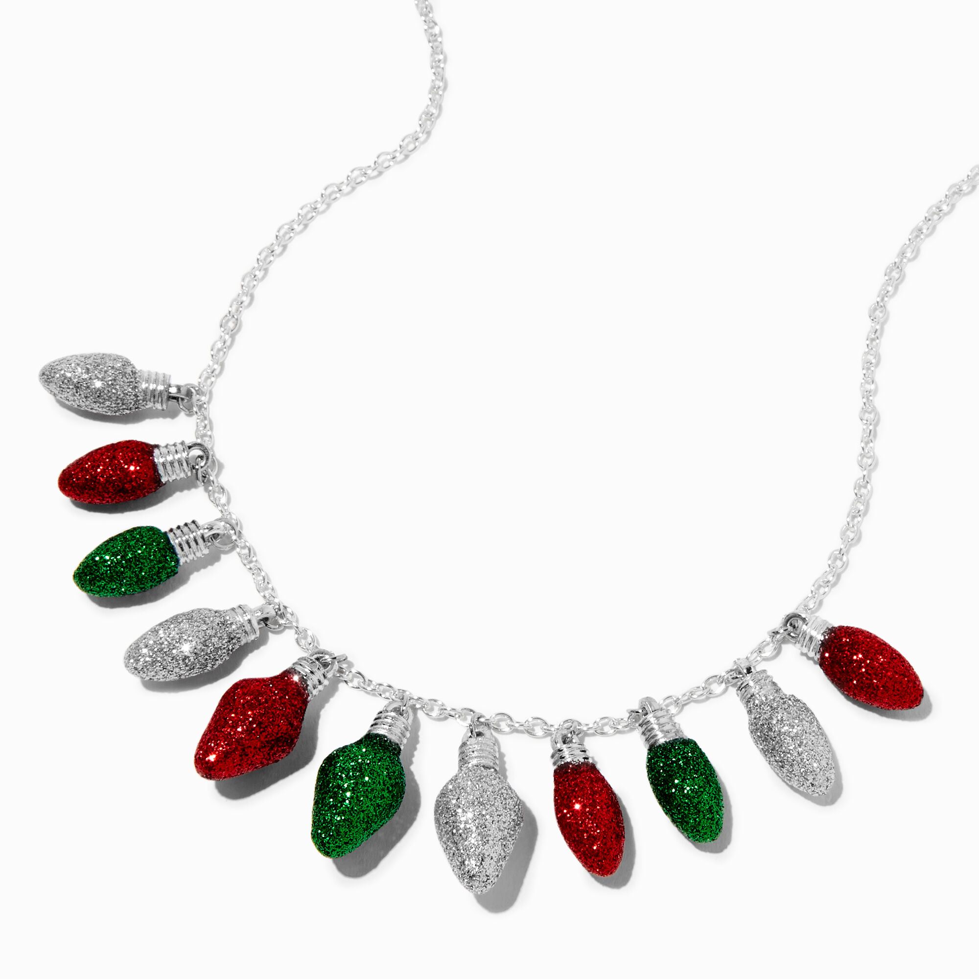 Glitter Christmas Bulbs Statement Necklace Claire s US