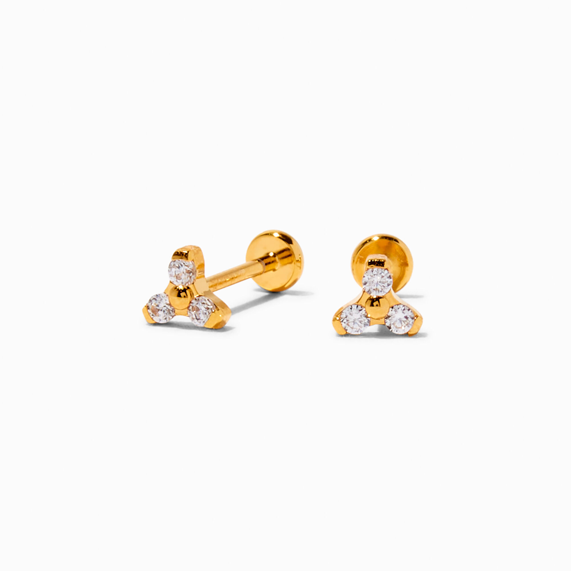 View C Luxe By Claires Tone Titanium Cubic Zirconia Tripod Flat Back Stud Earrings Gold information
