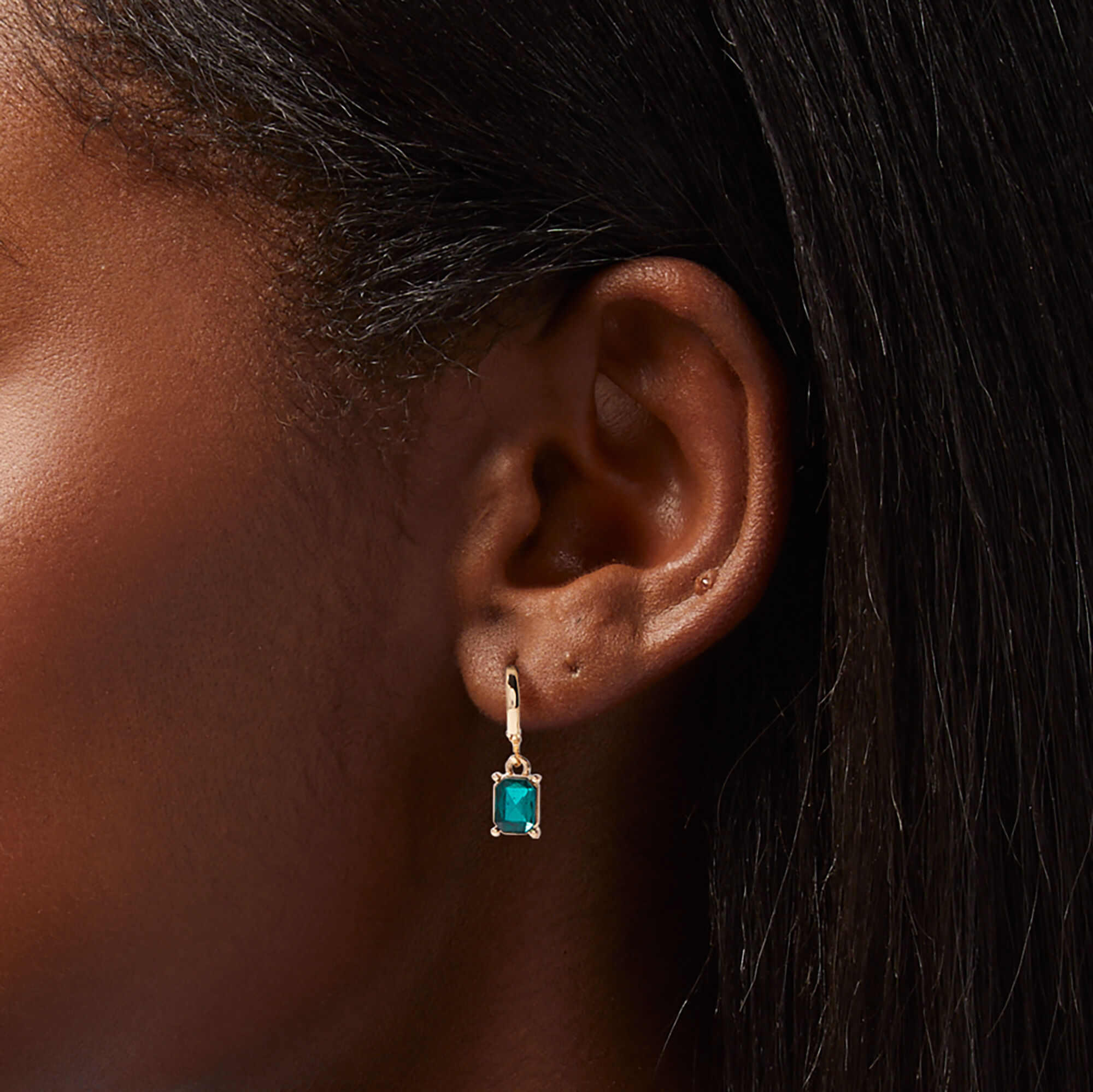 Gold 20MM Emerald Huggie Hoop Earrings,
