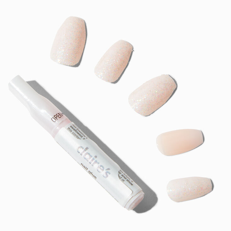 Simple Glitter Nude Coffin Faux Nail Set - 24 Pack,