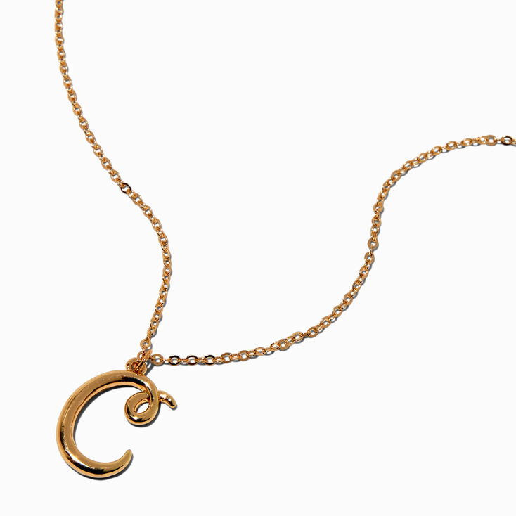 Gold-tone Curly Script Initial Pendant Necklace - C,