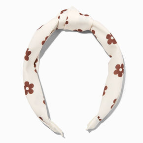Ivory Groovy Brown Daisy Knotted Headband,