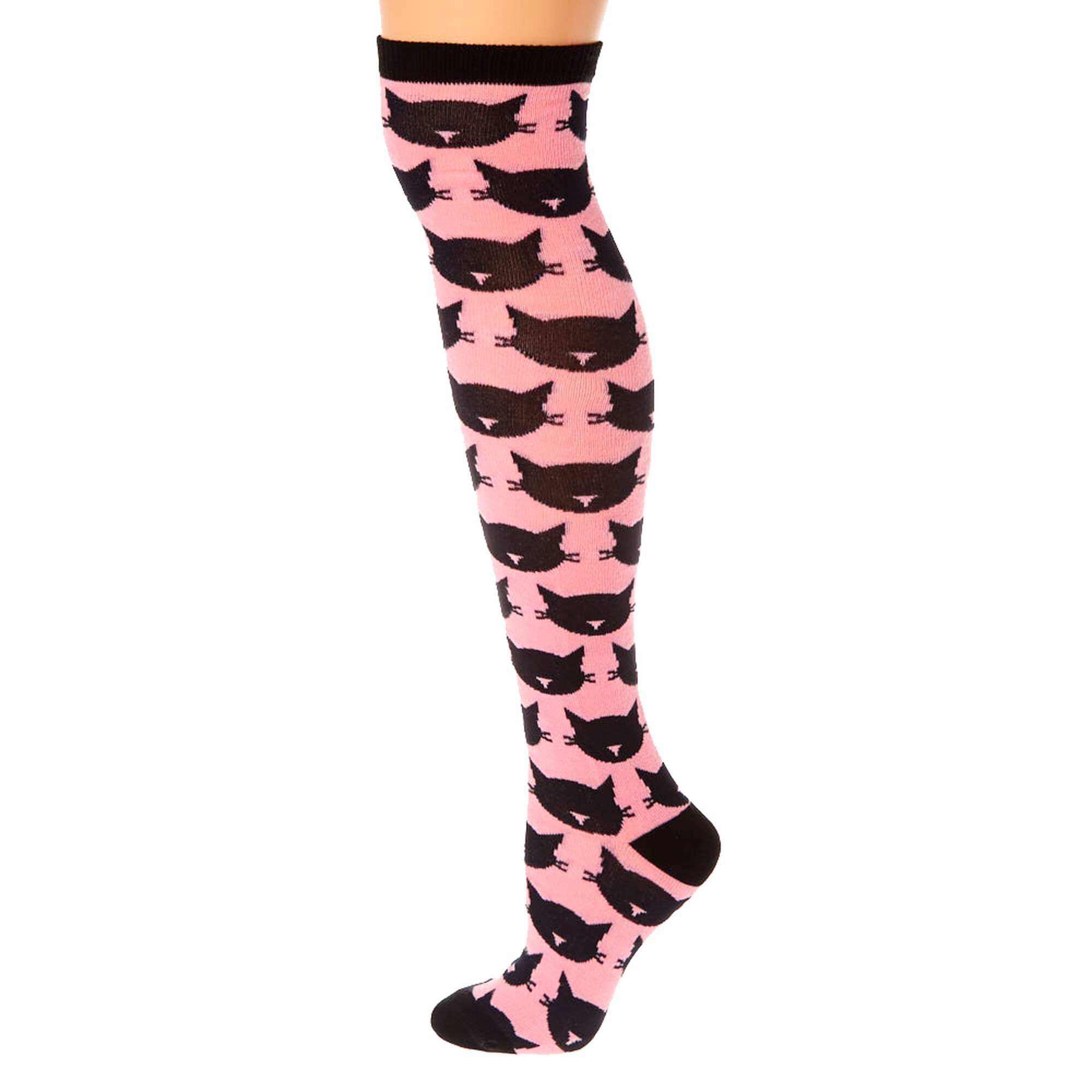 Black Pink Tall Cat Socks Claire S Us