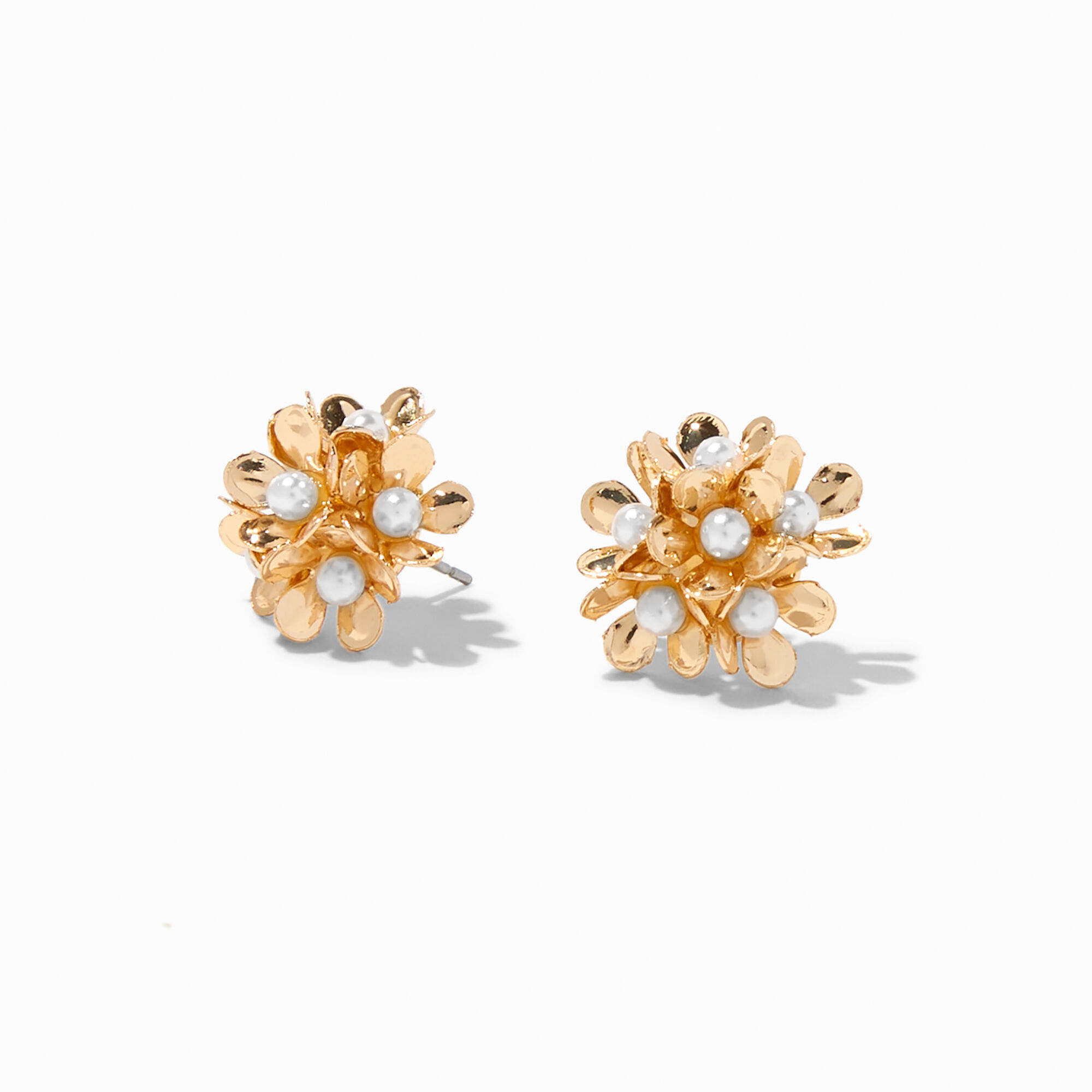 View Claires Tone Pearl Floral Burst Stud Earrings Gold information