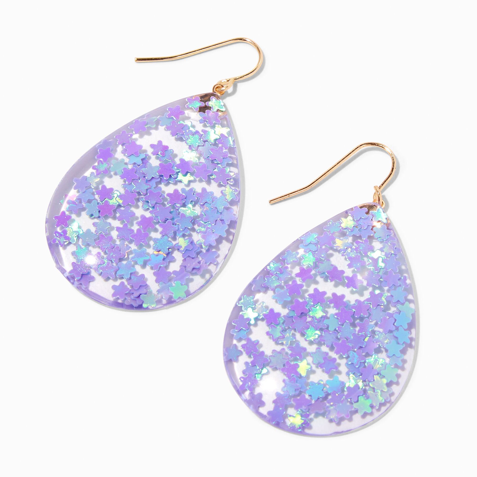 View Claires Star 15 Teardrop Drop Earrings Purple information