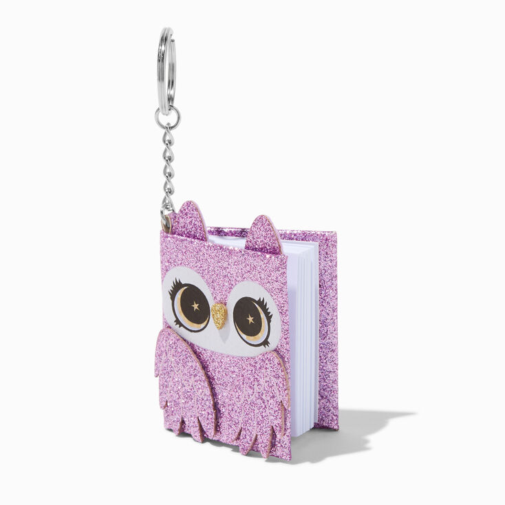 Porte-cl&eacute;s mini journal hibou violet,