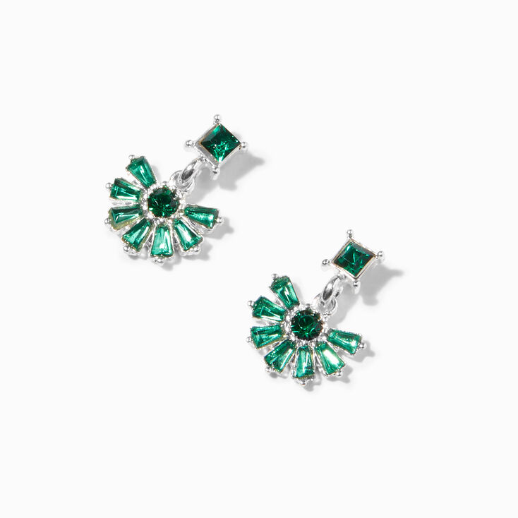 Green Art Deco 0.5&quot; Silver Drop Earrings,