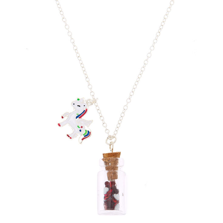 Collier &agrave; pendentif bouteille de confettis licorne,