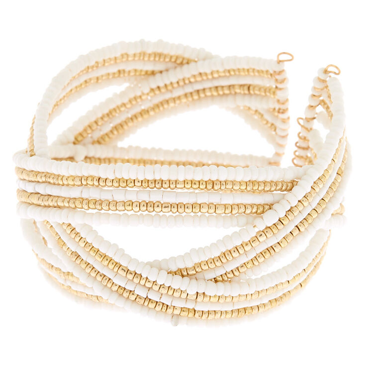 Claire's Bracelet manchette tissé à perles d'imitation blanches