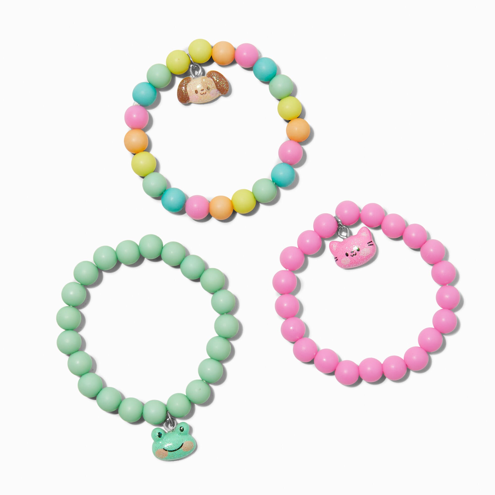 Claire's Club Glitter Critter Matte Beaded Stretch Bracelets - 3 Pack,