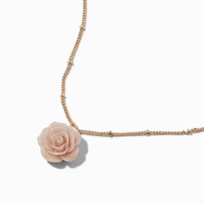 Pink Carved Rose Pendant Necklace,