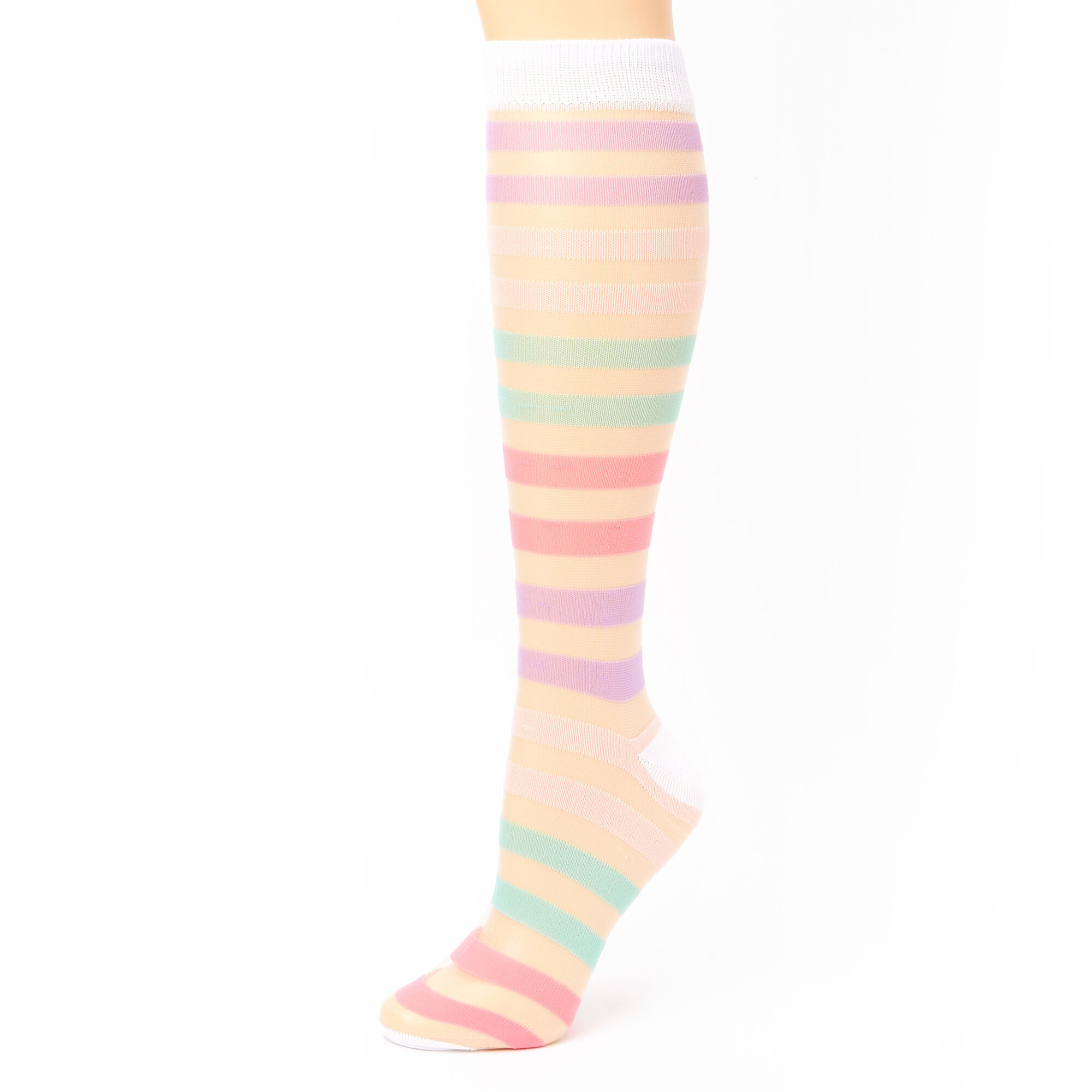 Pastel Striped Sheer Knee High Socks,
