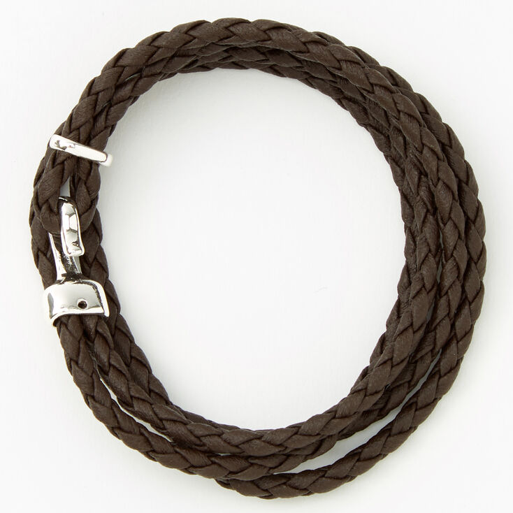 Brown Leather Look Braided Wrap Bracelet,