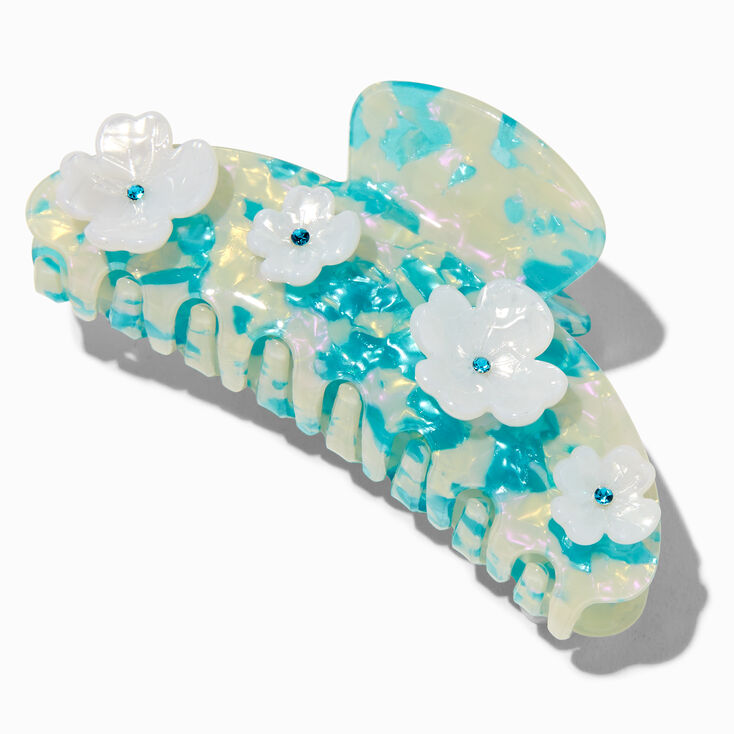 T H E M E x Claire&#39;s Blue &amp; White Floral Pearl Hair Claw,