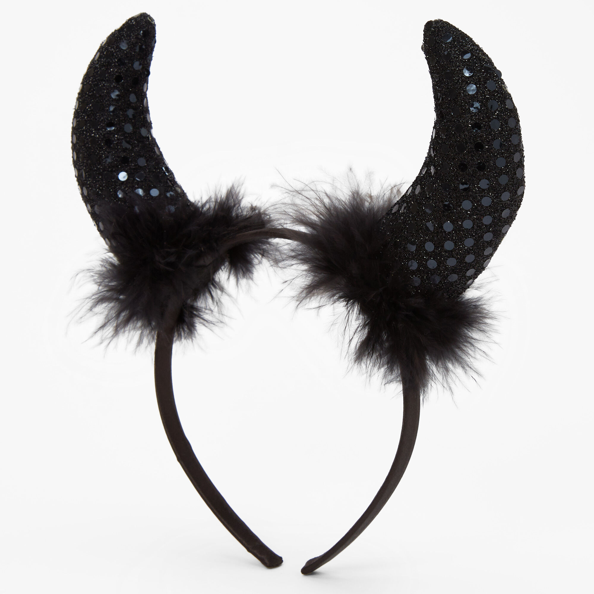 Claire's Serre-tête cornes de diable en sequins - Noir