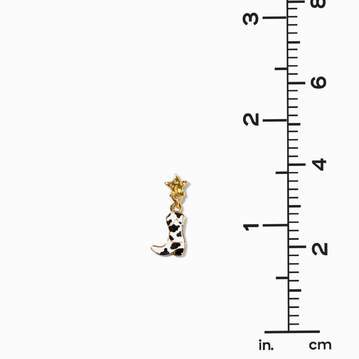 18K Gold Plated Cow Print Cowgirl Boot Drop Earrings,