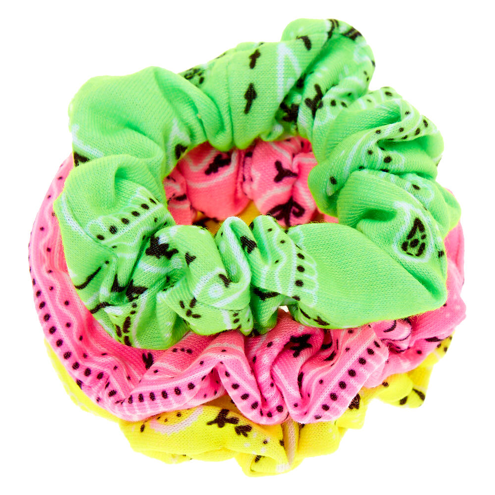 Claire's Club Small Neon Paisley Hair Scrunchies - 3 Pack,