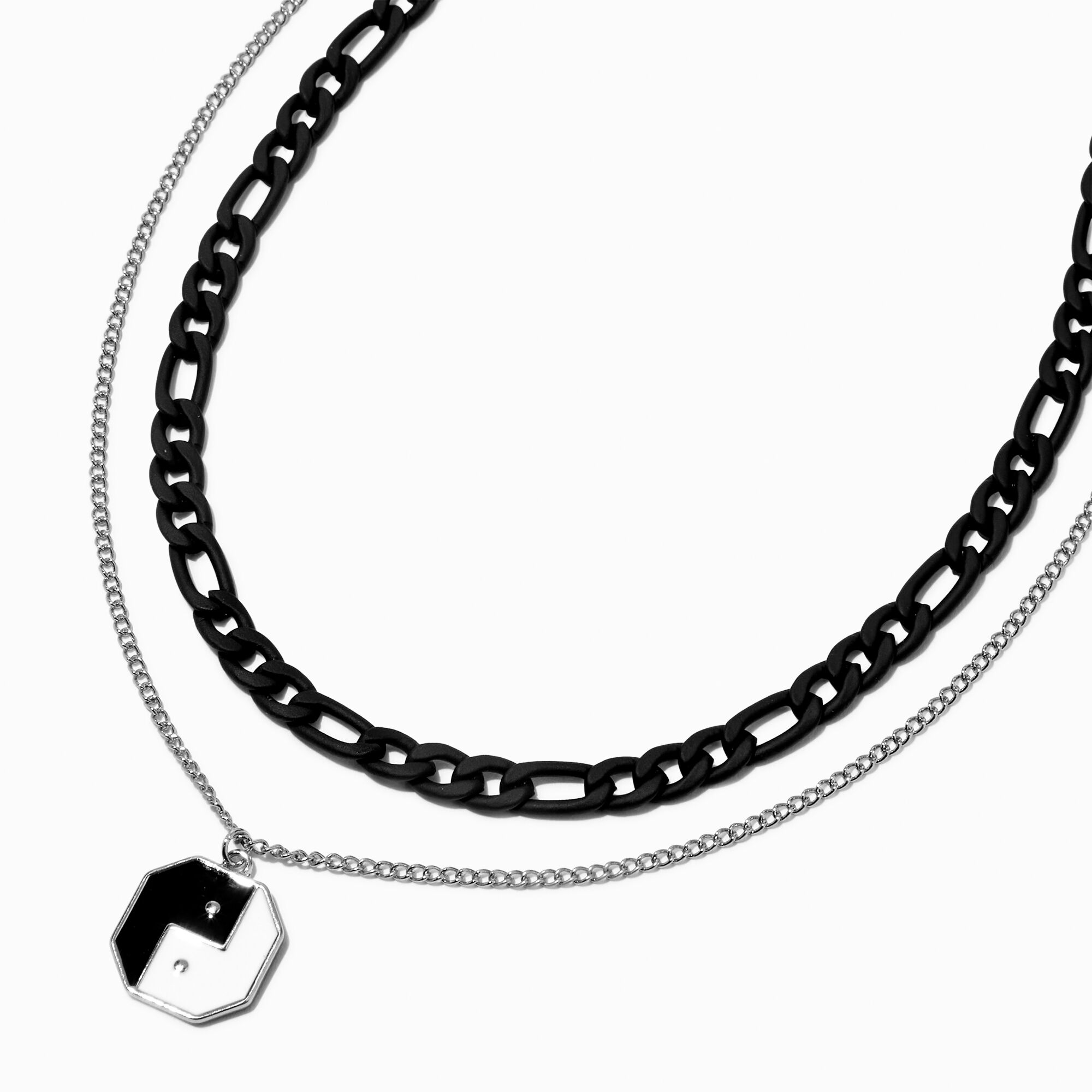 View Claires Mixed Metal Yin Yang Pendant Figora Chain Necklace Set 2 Pack Black information