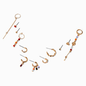 Orange Tropical Vibe Gold-tone Earring Stackables Set - 12 Pack,
