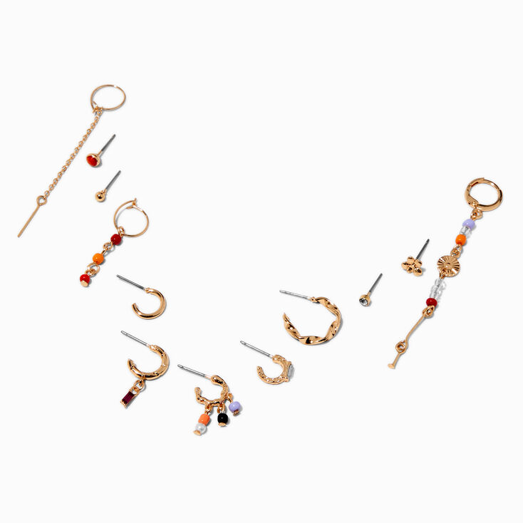Orange Tropical Vibe Gold-tone Earring Stackables Set - 12 Pack,