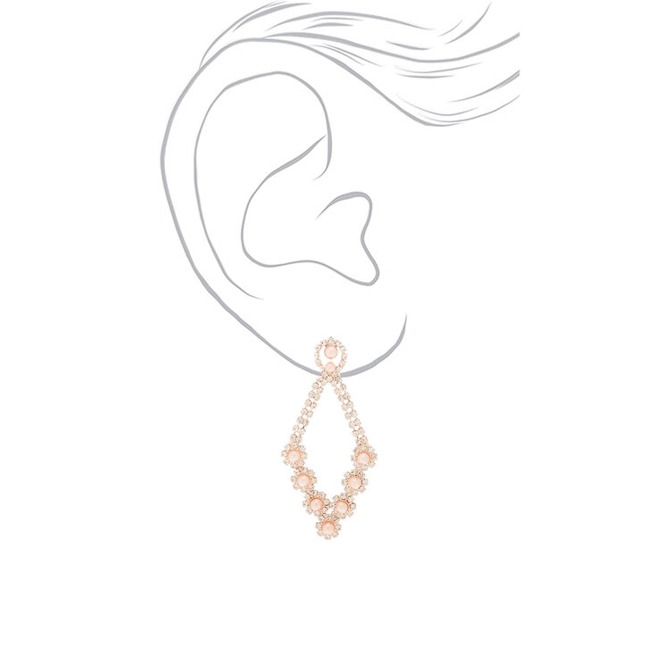 Rose Gold Pearl 2.5&quot; Chandelier Drop Earrings,