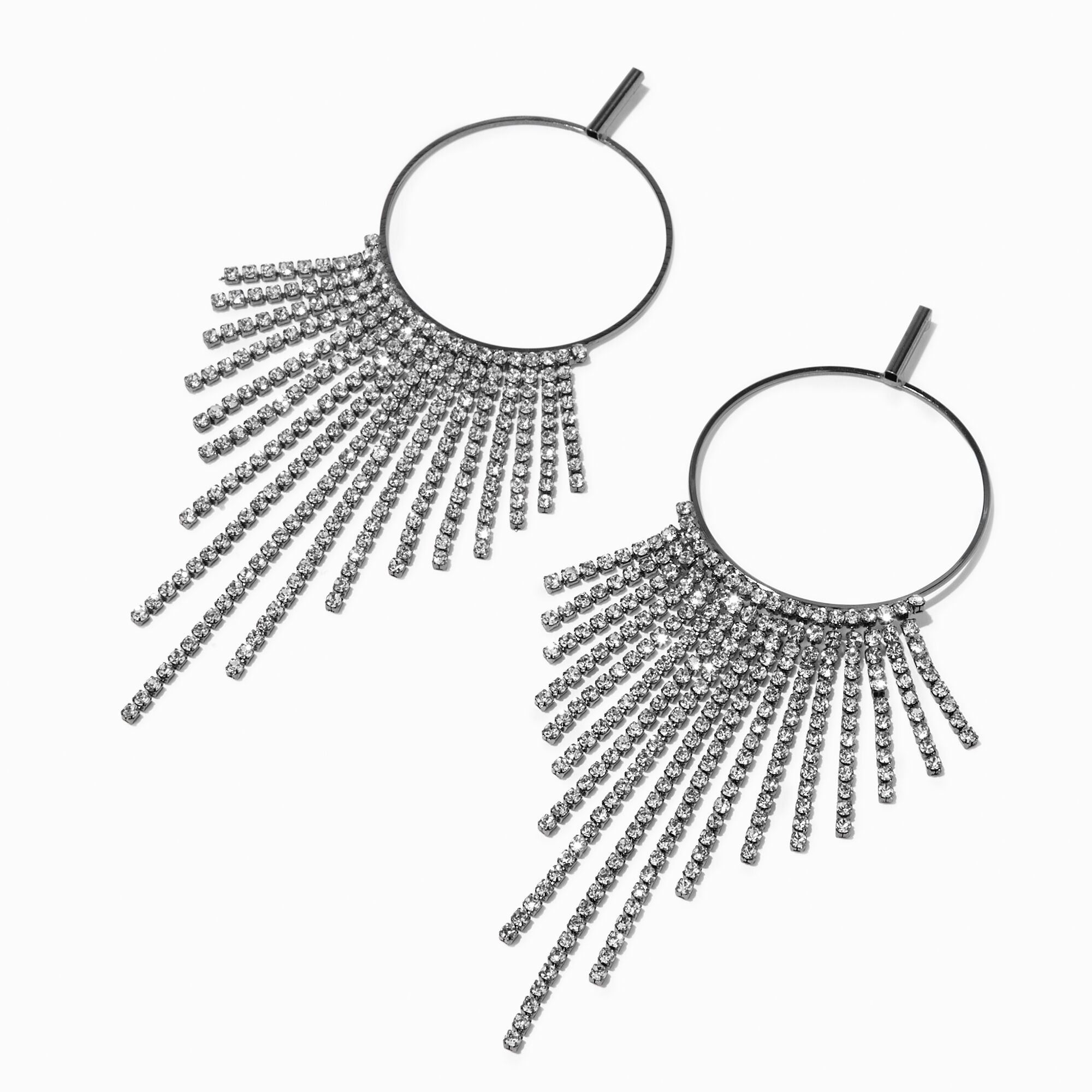 View Claires Hematite Crystal 5 Dreamcatcher Fringe Drop Earrings information