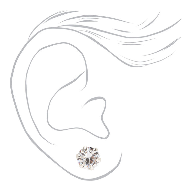 C LUXE by Claire&#39;s Sterling Silver Cubic Zirconia 7mm Round Cupcake Stud Earrings,