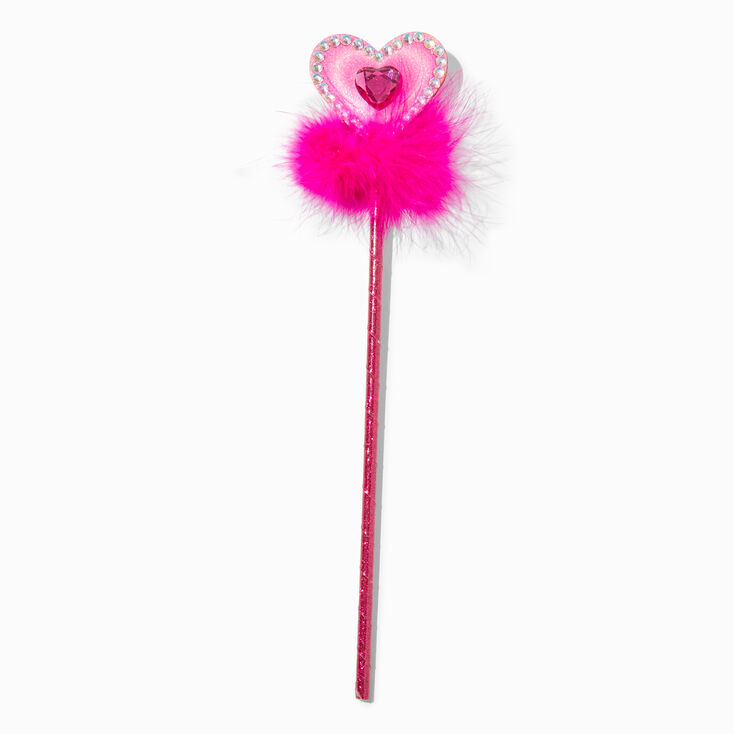 Claire&#39;s Club Pink Heart Marabou Feather Wand,