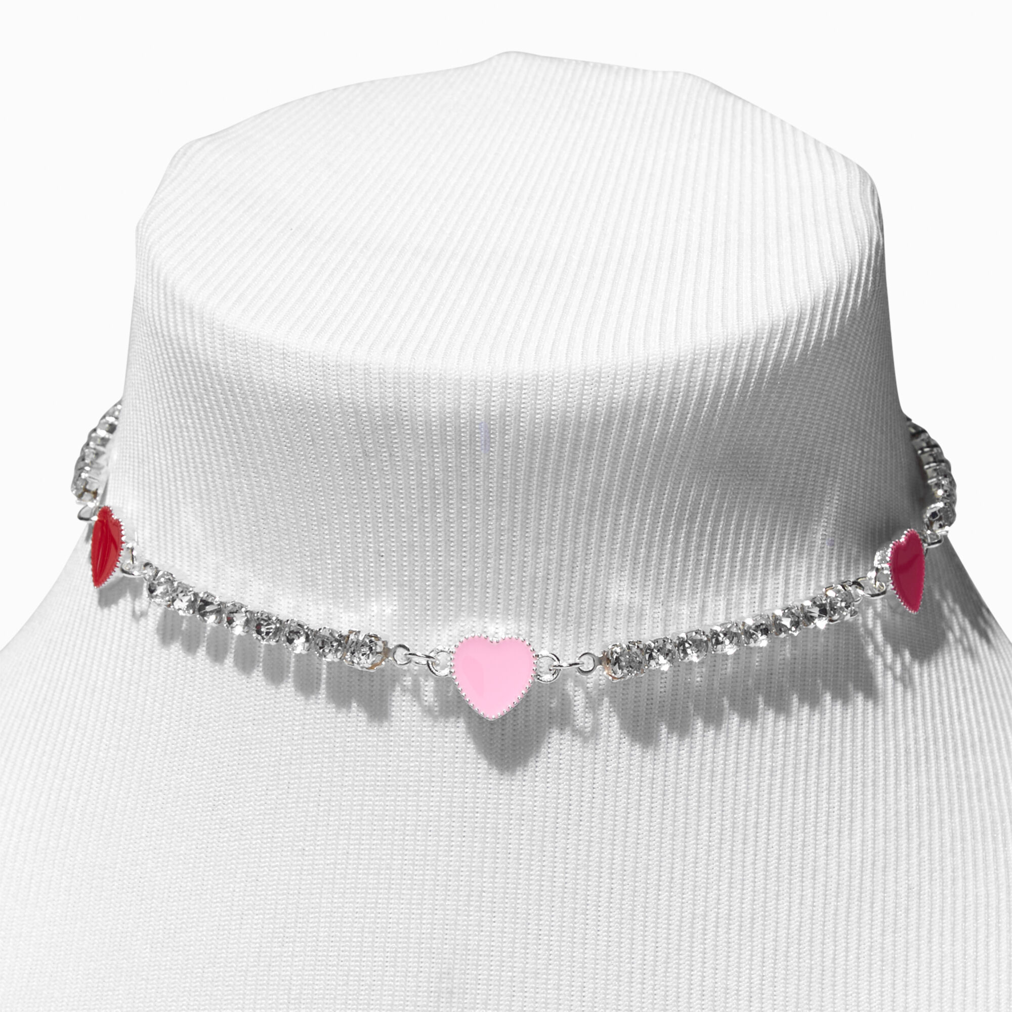 Enameled Hearts & Rhinestones Choker Necklace,
