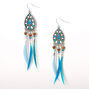 Silver 4&quot; Boho Feather Drop Earrings - Blue,