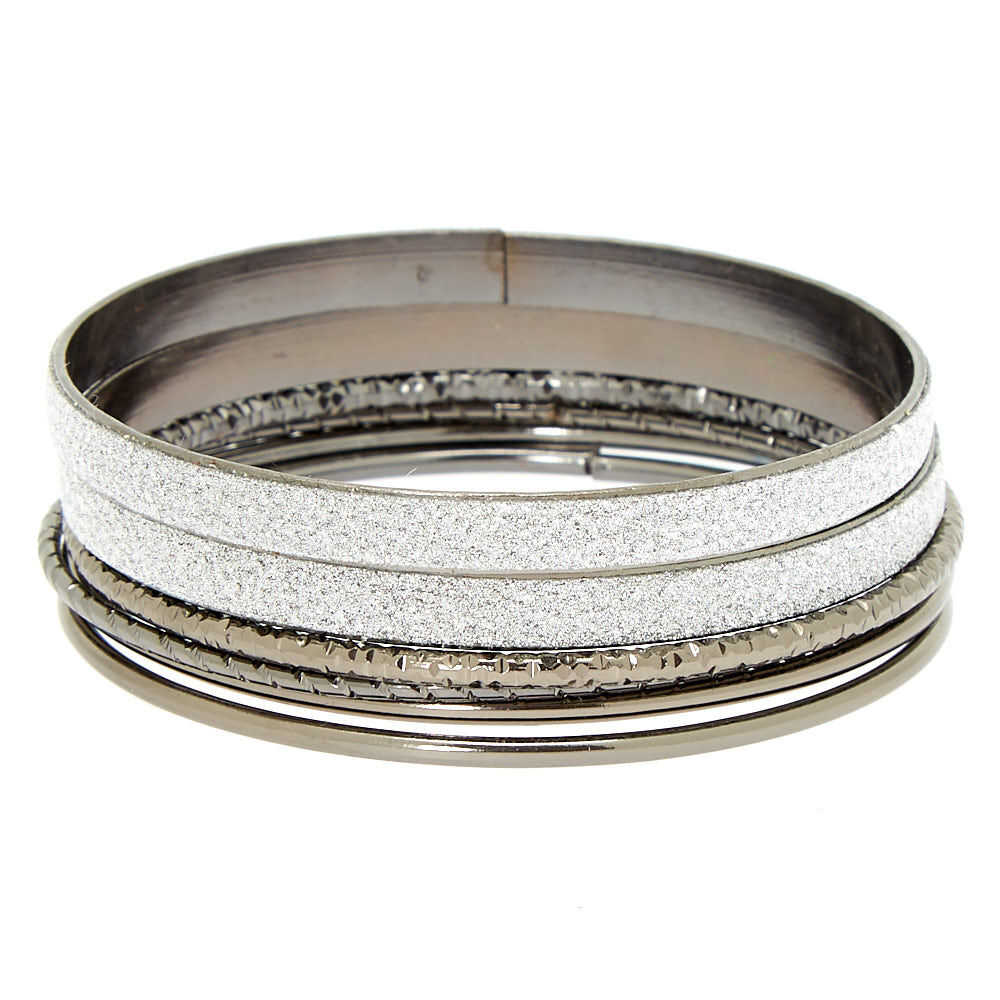 Hematite Glitter Bangle Bracelets 6 Pack