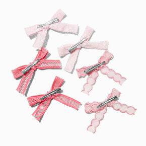 Mixed Pink Lace Hair Bow Clips - 6 Pack,