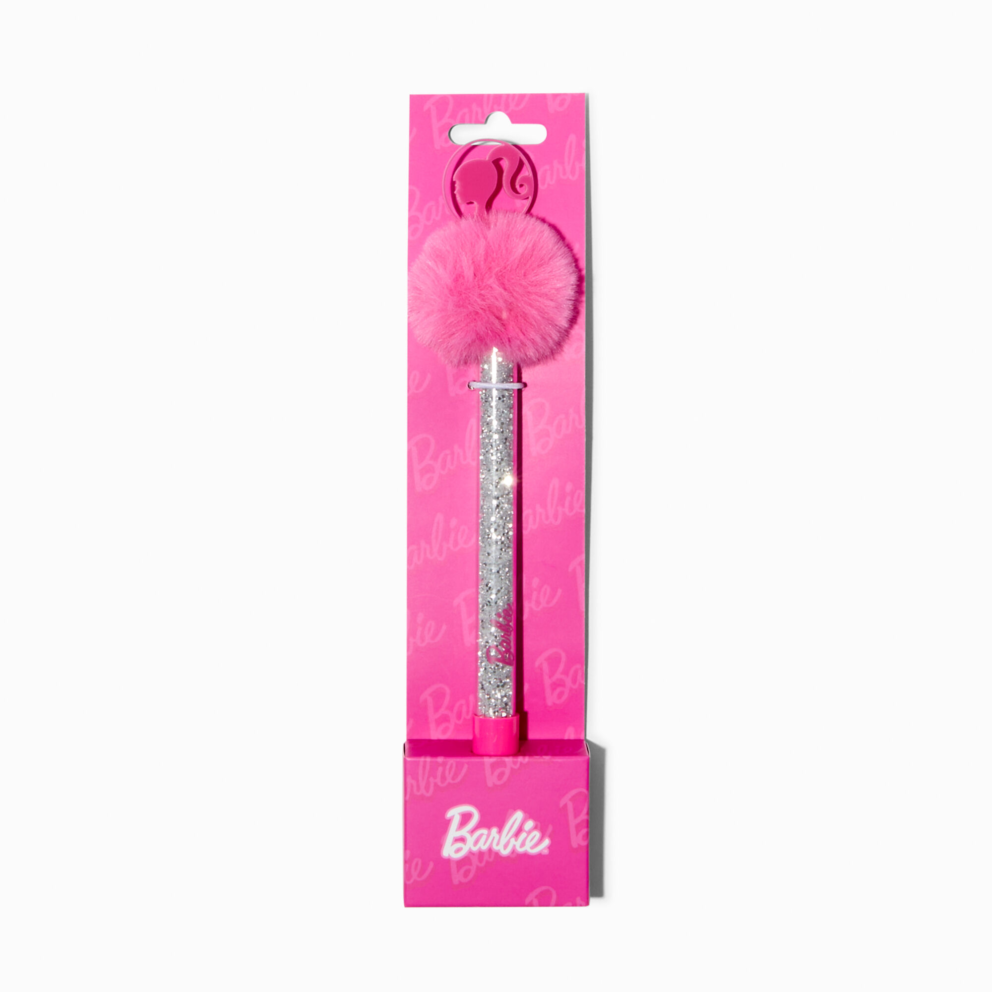 View Claires Barbie Silver Pom Pen Pink information