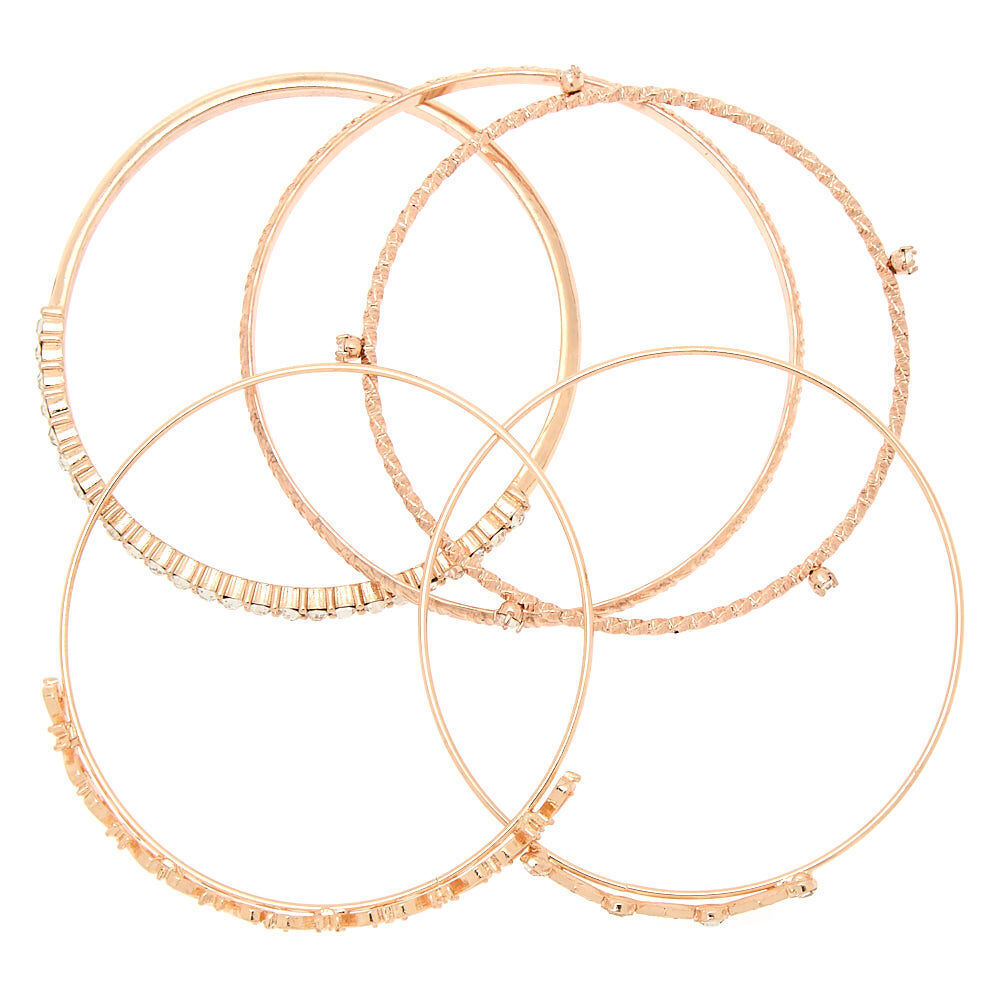 Rose Gold Bling Bangle Bracelets - 5 Pack,
