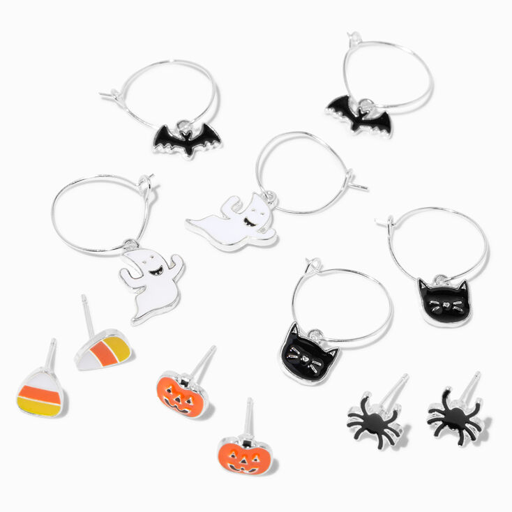 Halloween Cats, Bats, Ghosts, Candy Corn, Spiders, and Pumpkins Assorted Earrings - 6 Pack,
